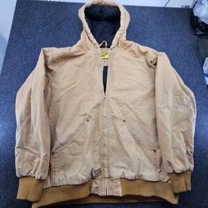 Brazos Work Force Mens Brown Quilted Lined Full Zip Hooded Jacket Size X-Large